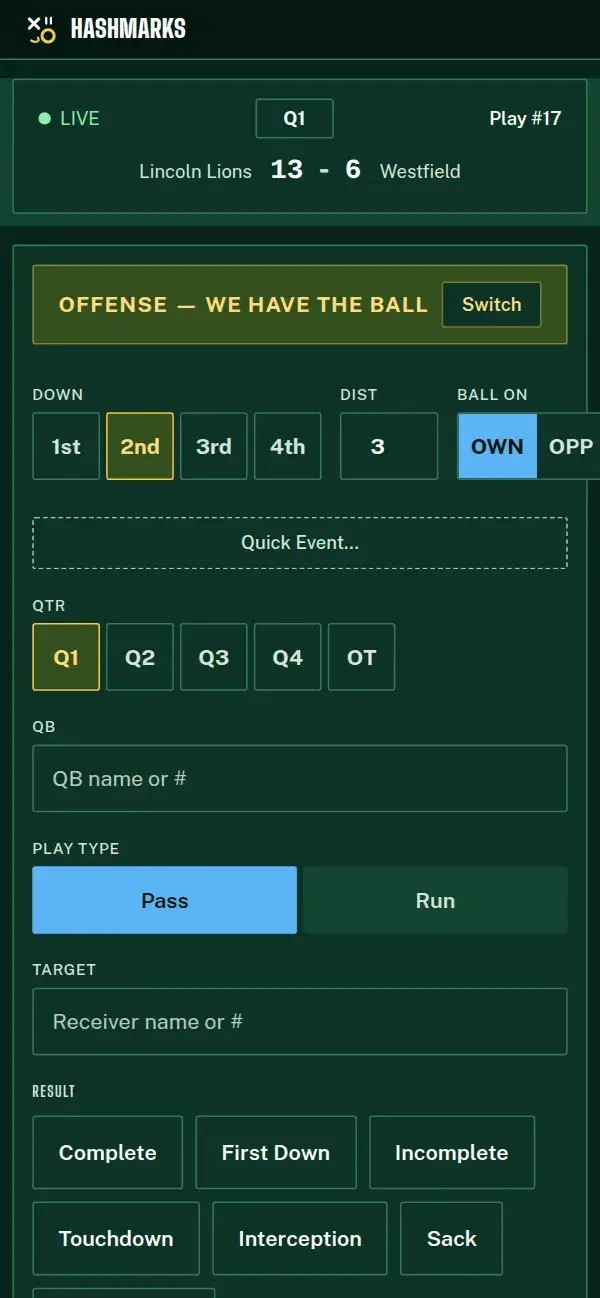 A Hashmarks collector link open on a volunteer’s phone, charting a live flag game without an account