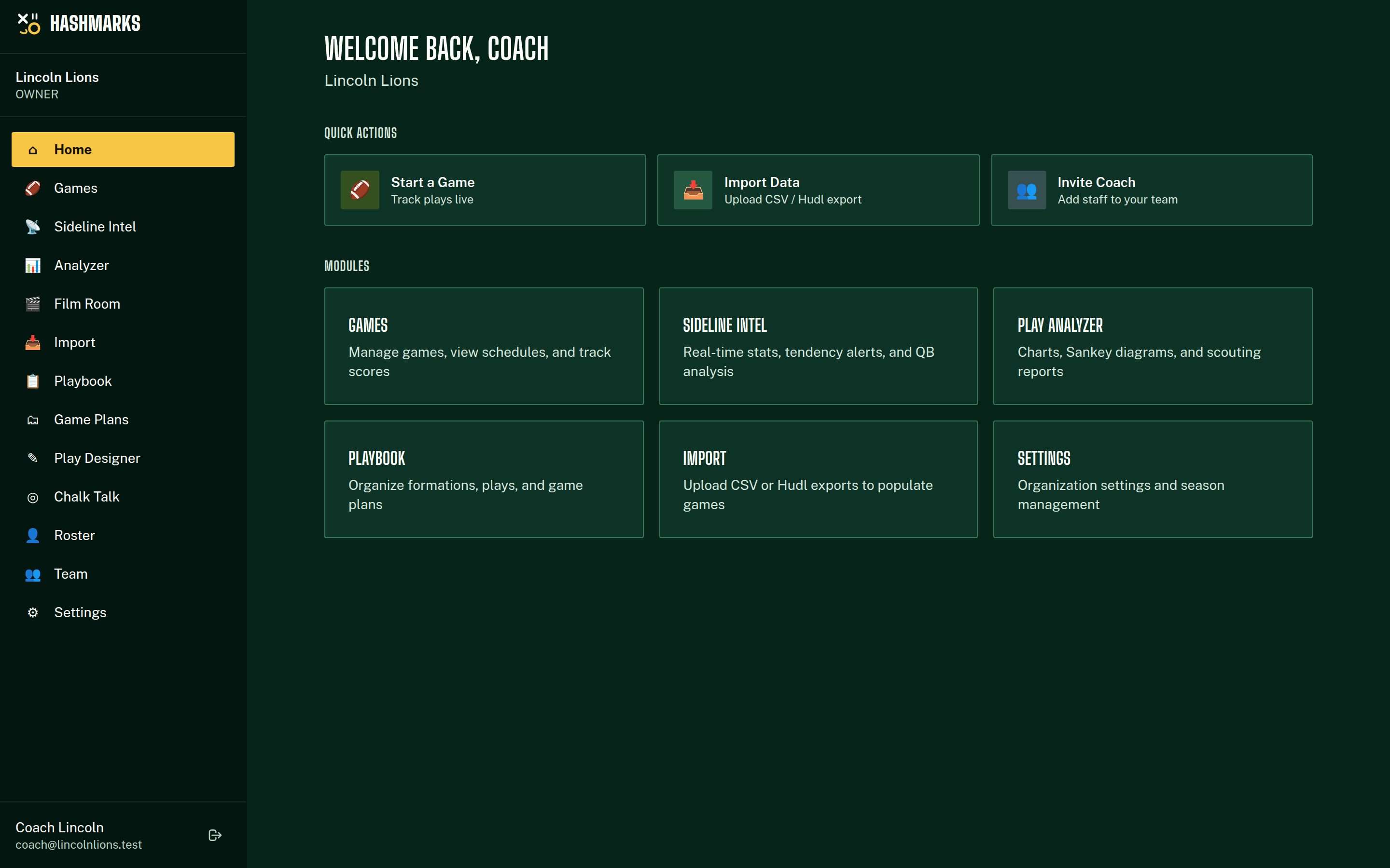 Dashboard home page