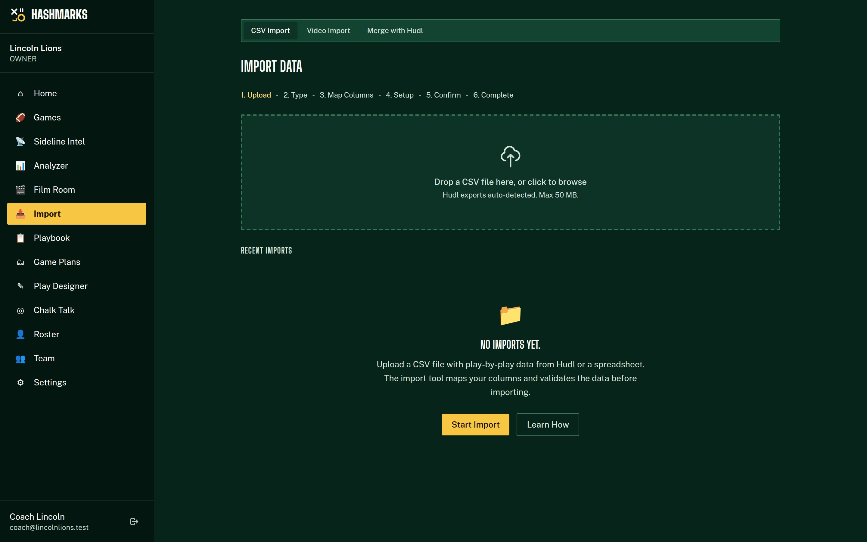 CSV Import page