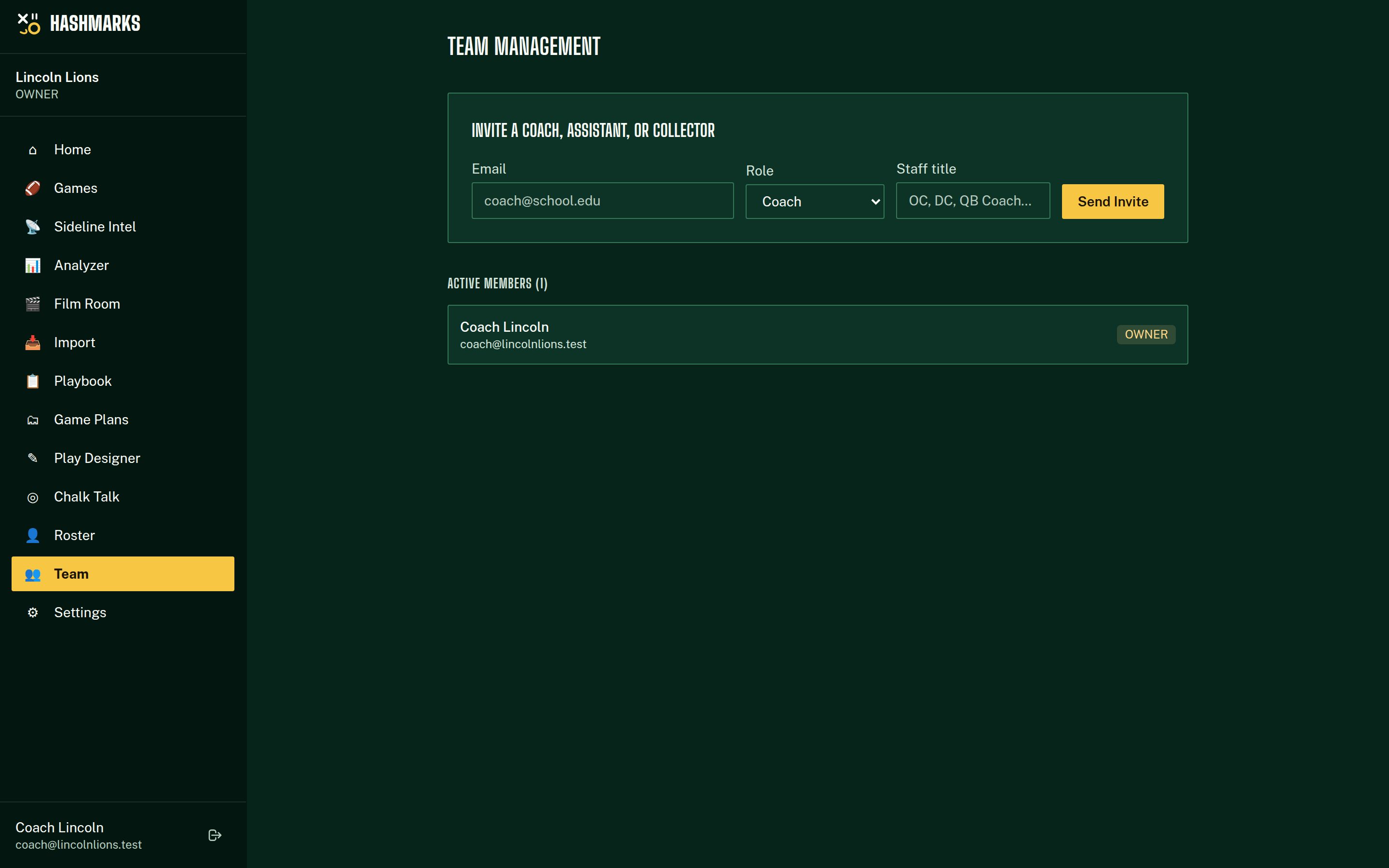 Team management page